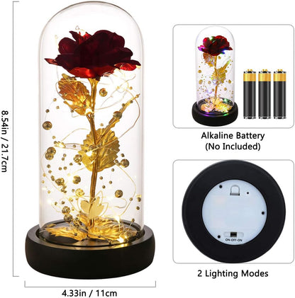 Valentines Day Gifts, Eternal Rose in Glass Dome, Colorful LED Lights