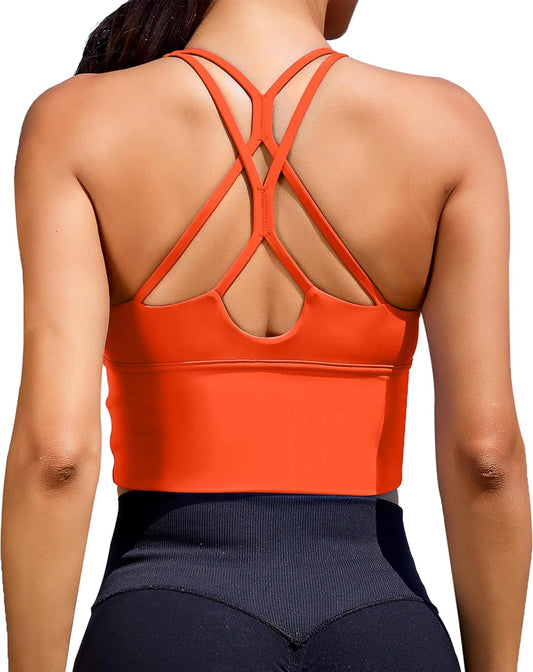 XUNYU Women's Longline Sports Bra - Stylish Criss Cross Tank for Yoga, Gym, and Running