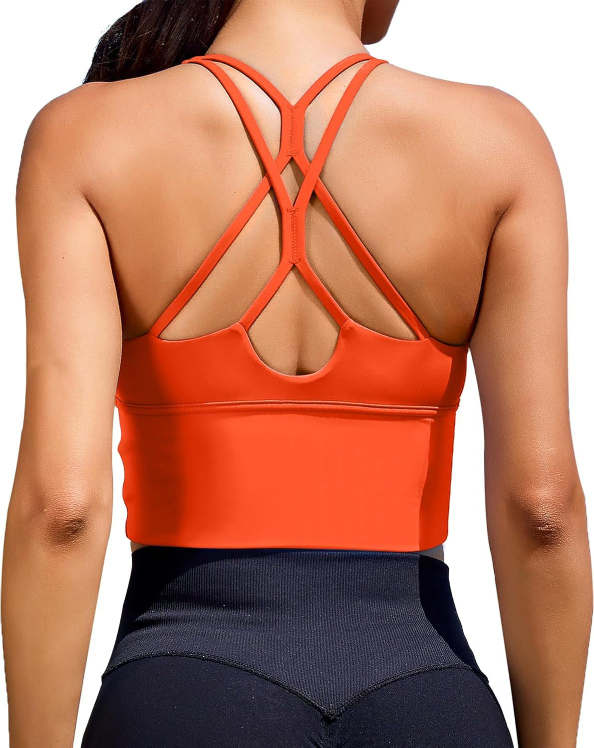 XUNYU Women's Longline Sports Bra - Strappy Criss Cross Fitness Crop Top for Yoga, Gym & Running