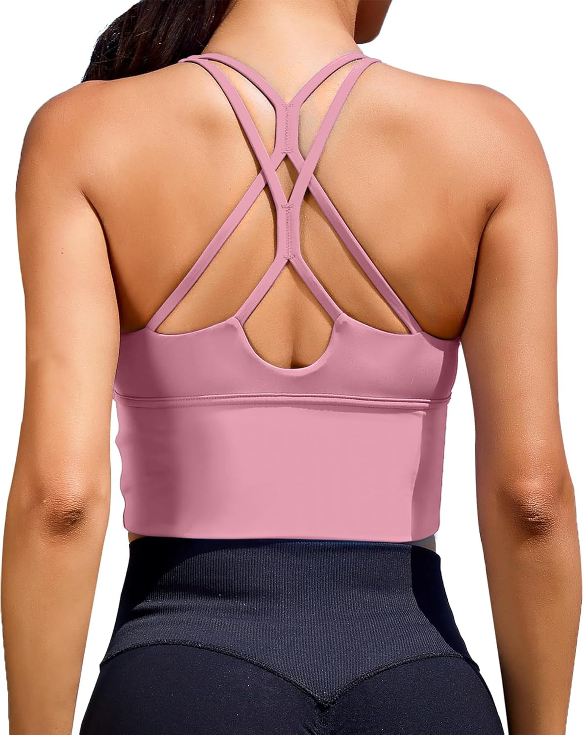 XUNYU Women's Longline Sports Bra - Stylish Criss Cross Fitness Crop Top for Yoga, Gym & Running