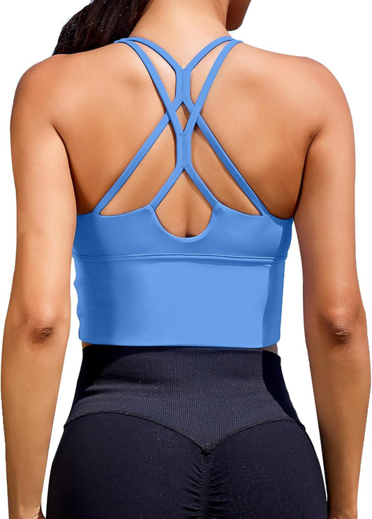 XUNYU Women's Longline Sports Bras - Stylish Criss Cross Crop Tops for Gym, Yoga & Workout