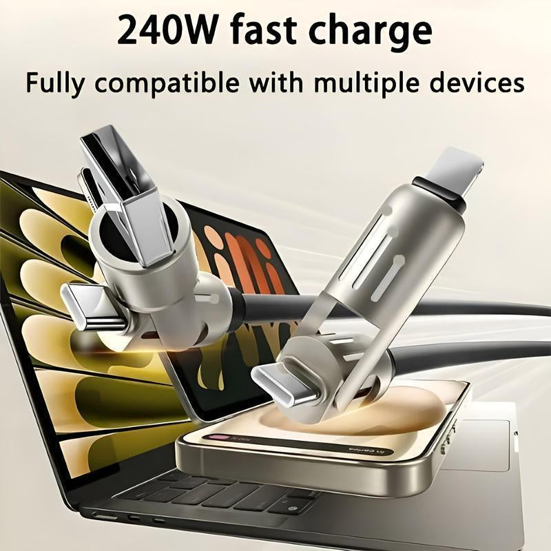 4-In-1 USB C Cable, Multi-Functional 240W Fast Charge Data Cable, Phone Accessories Suitable for Iphone 15 14 Phone Ipad Pro, Cellphone Charging Accessories