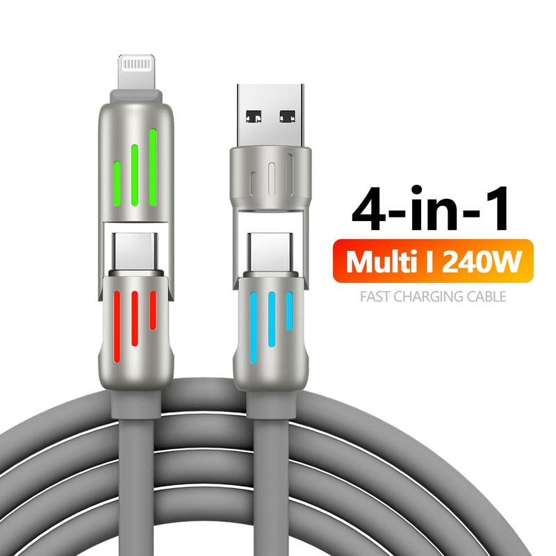 4-In-1 USB C Cable, Multi-Functional 240W Fast Charge Data Cable, Phone Accessories Suitable for Iphone 15 14 Phone Ipad Pro, Cellphone Charging Accessories