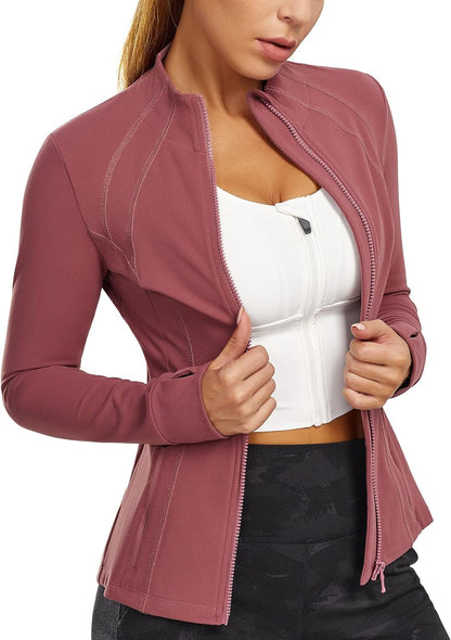 Traininggirl Women'S Sports Jacket Full Zip Workout Running Jacket Slim Fit Long Sleeve Yoga Track Jacket with Thumb Holes