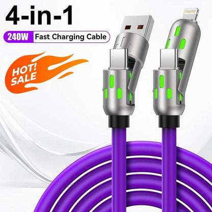 4-In-1 USB C Cable, Multi-Functional 240W Fast Charge Data Cable, Phone Accessories Suitable for Iphone 15 14 Phone Ipad Pro, Cellphone Charging Accessories