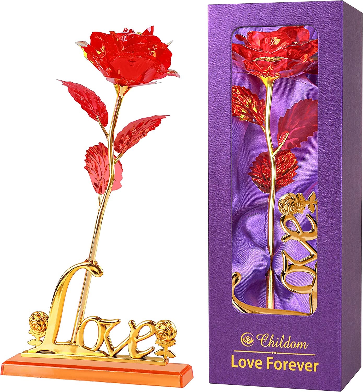 Valentines Day Rose Red  Romantic Gift with Love Stand