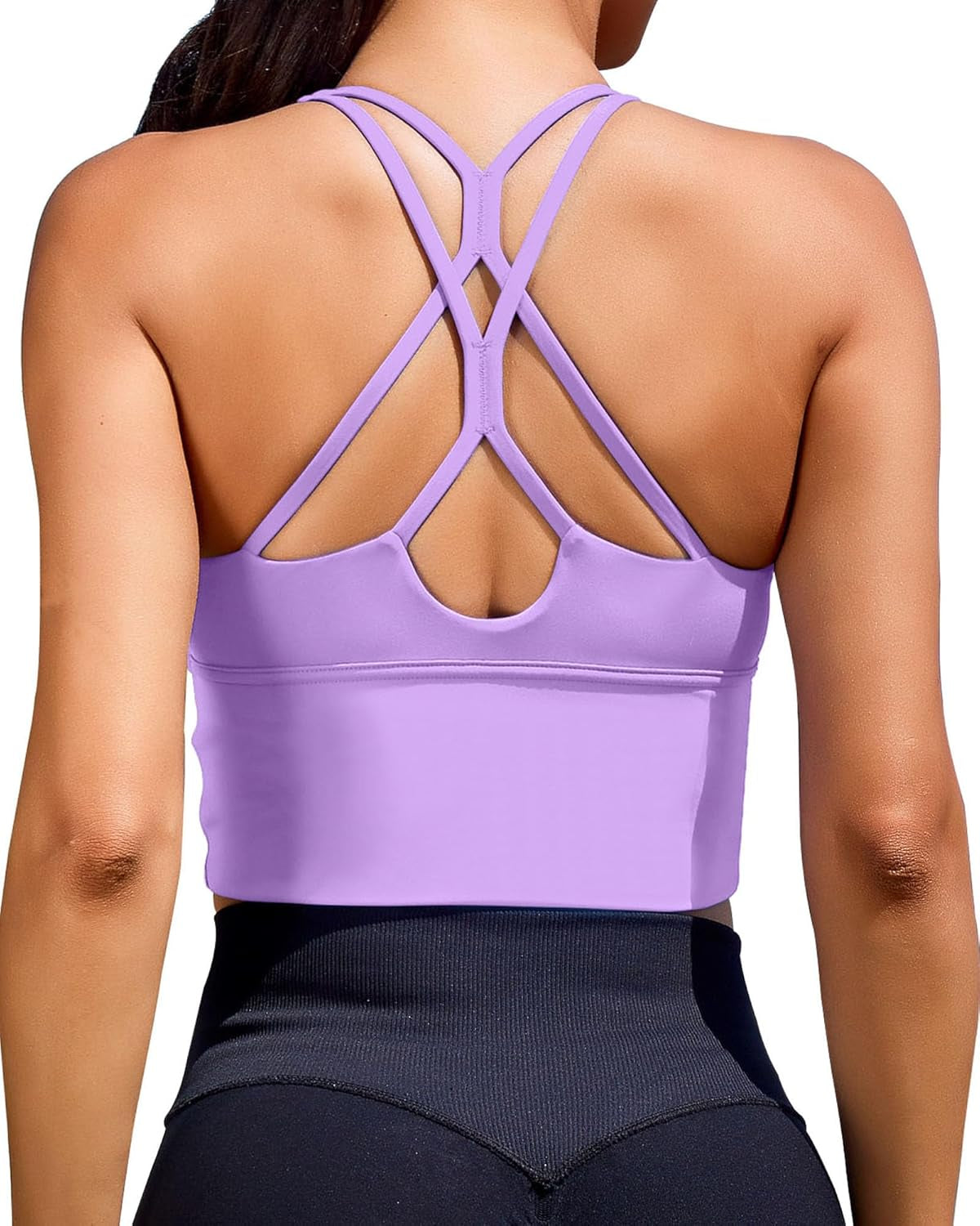 XUNYU Women's Longline Sports Bra - Stylish Strappy Criss Cross Fitness Crop Top for Gym, Yoga, and Running