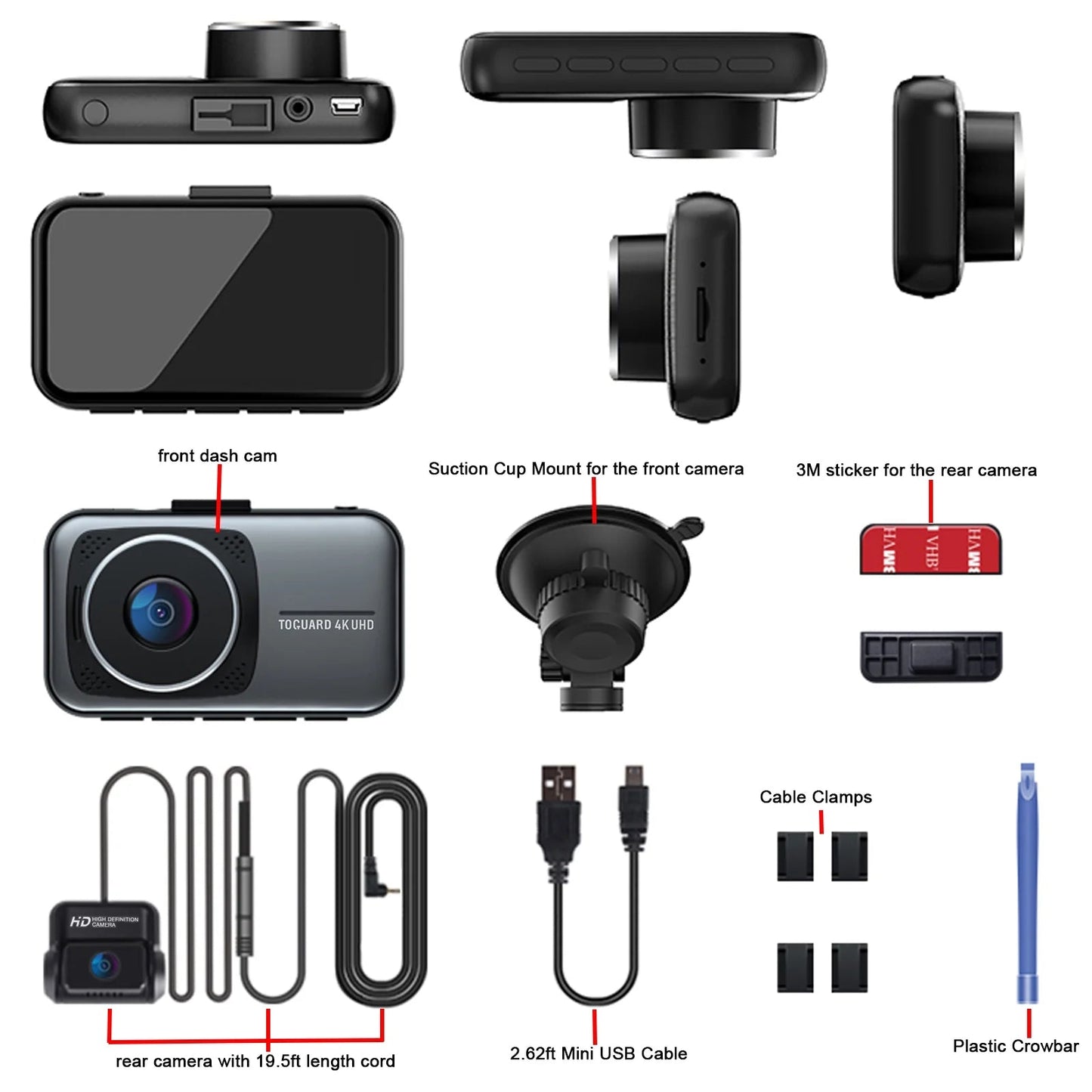 4K Dash Cam Front and Rear Dash Camera, with 1080P Waterproof Car Camera, Loop Recording, G-Sensor Function, Motion Detection, Parking Monitor, WDR