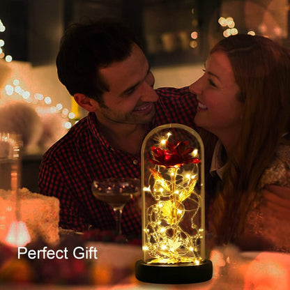 Valentines Day Gifts, Eternal Rose in Glass Dome, Colorful LED Lights