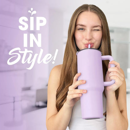 Osse 40Oz Tumbler with Handle and Straw Lid | Double Wall Vacuum Reusable Stainless Steel Insulated Water Bottle Travel Mug Cup | Modern Insulated Tumblers Cupholder Friendly (Orchid)