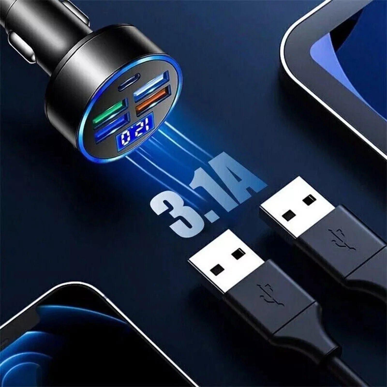 5 USB Port Super Fast Car Charger Adapter for Iphone Samsung Android Cell Phone