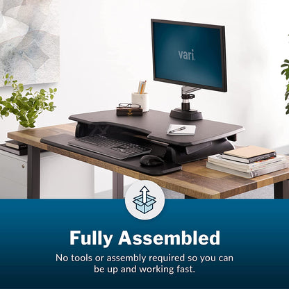 Vari -Two-Tier Standing Desk Converter for Monitor & Accessories - Height Adjustable Sit Stand Desk - Fully Assembled Monitor Riser for Home Office - 36" Wide, Black