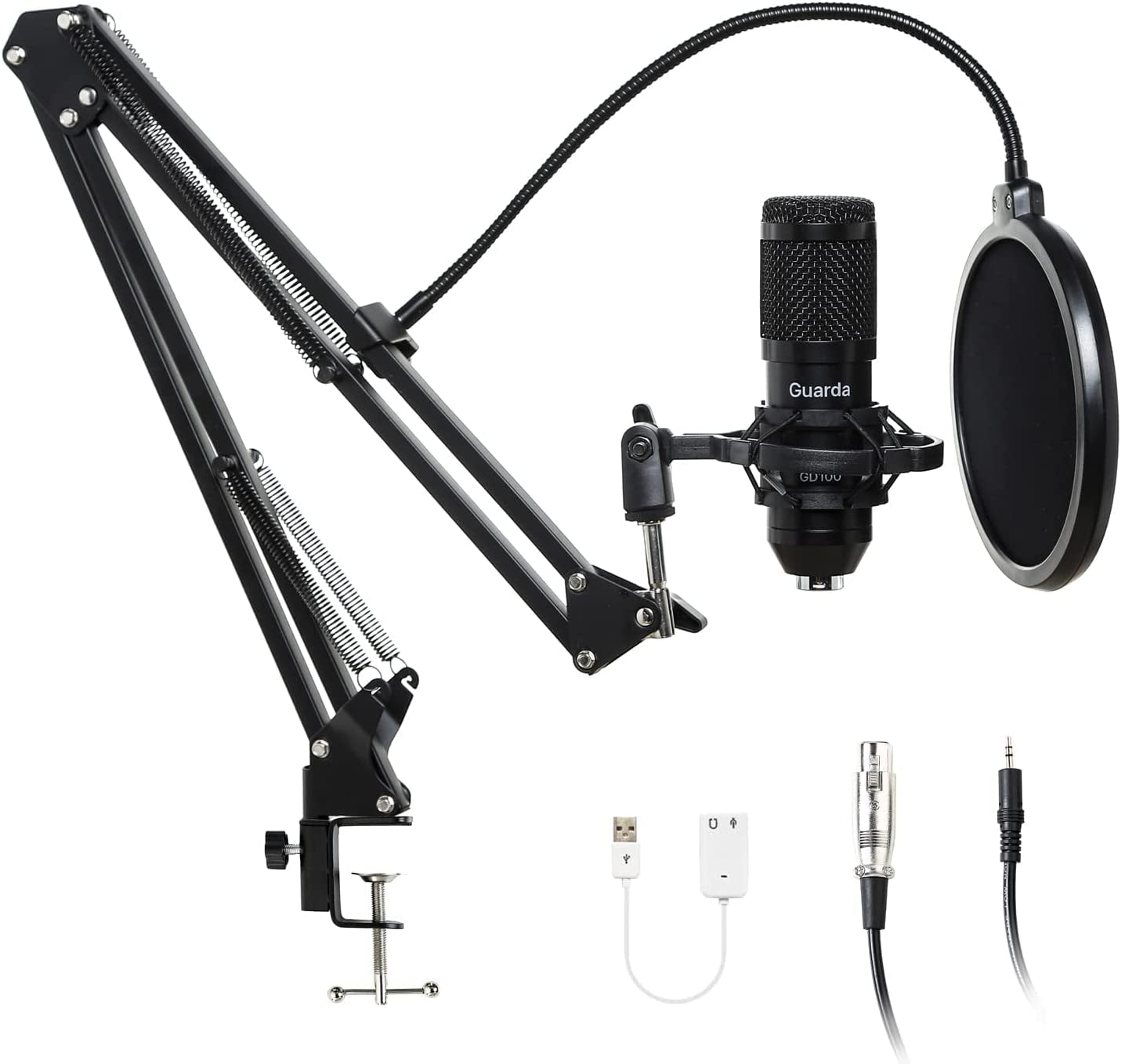 Studio Condenser USB Microphone Computer PC Microphone Kit with Adjustable Scissor Arm Stand Shock Mount