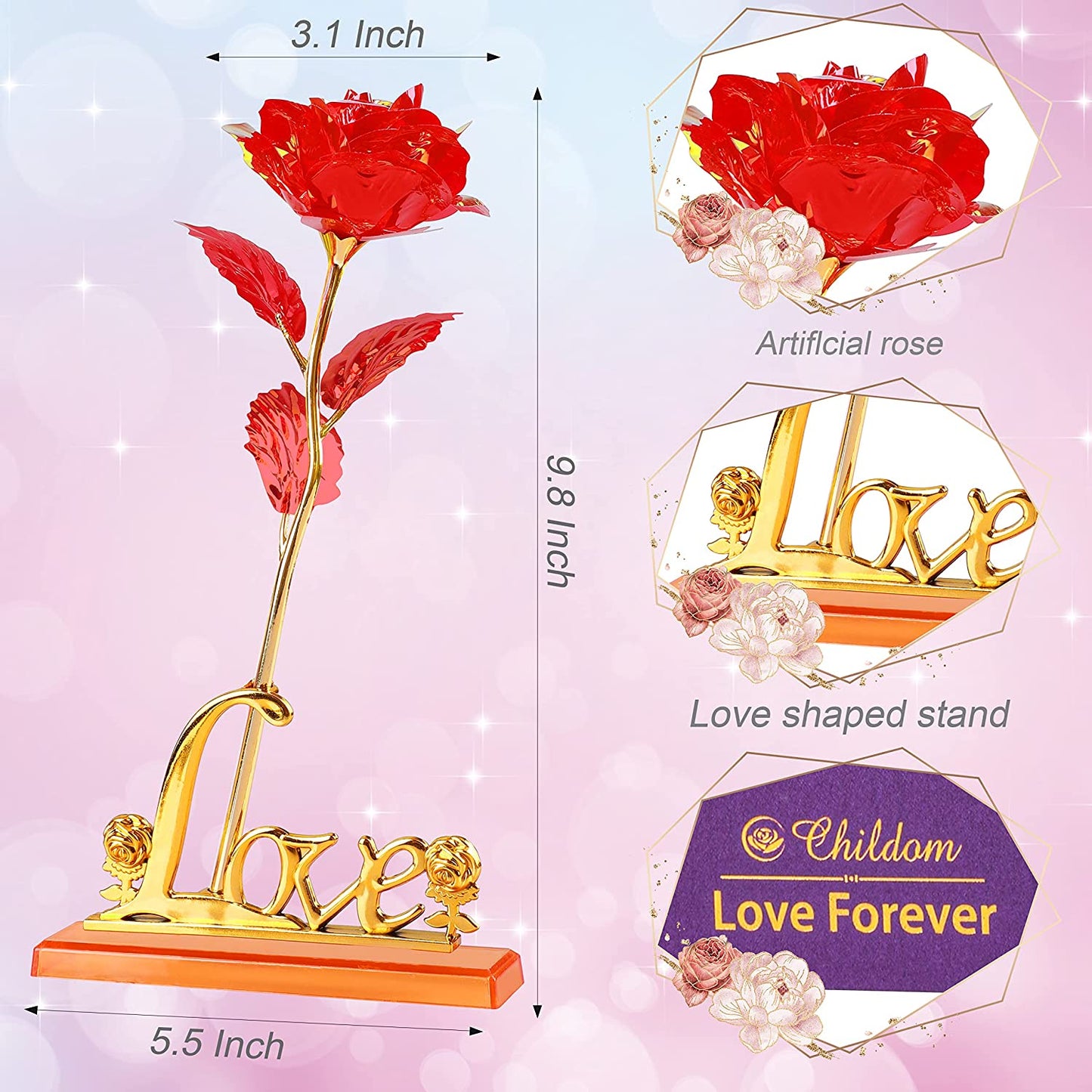 Valentines Day Rose Red  Romantic Gift with Love Stand