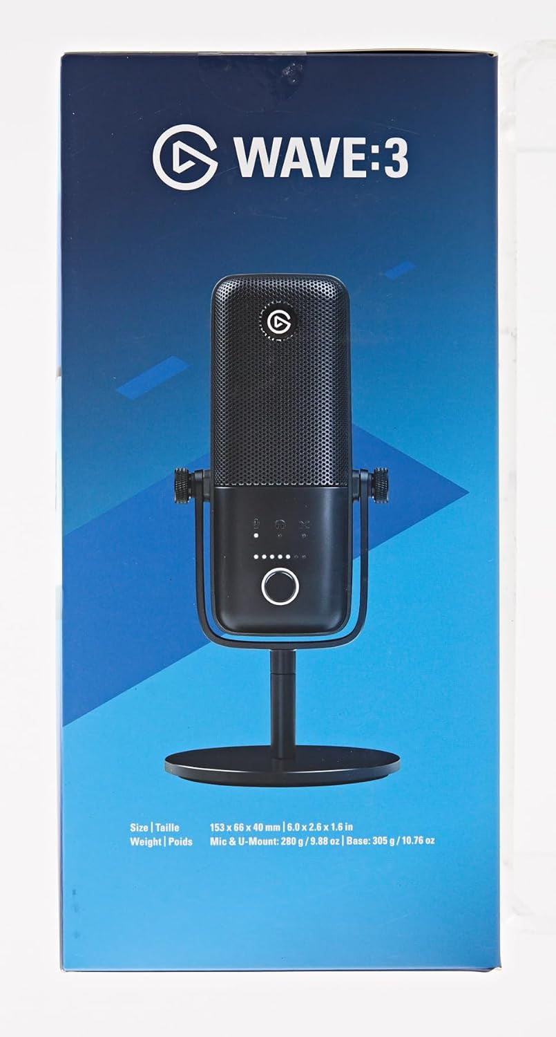 Elgato Wave:3 - Premium Studio Quality USB Condenser Microphone for Streaming, Podcast, Gaming and Home Office, Free Mixer Software, Sound Effect Plugins, Anti-Distortion, Plug ’N Play, for Mac, PC