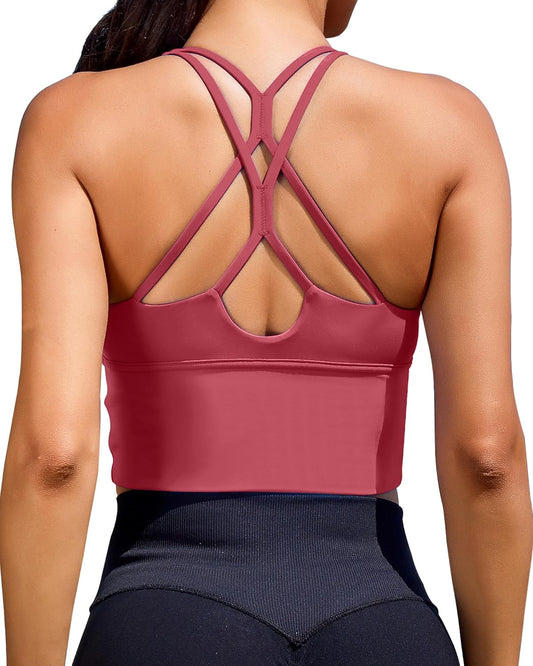 XUNYU Women's Longline Sports Bra - Stylish Strappy Criss Cross Yoga & Workout Crop Top