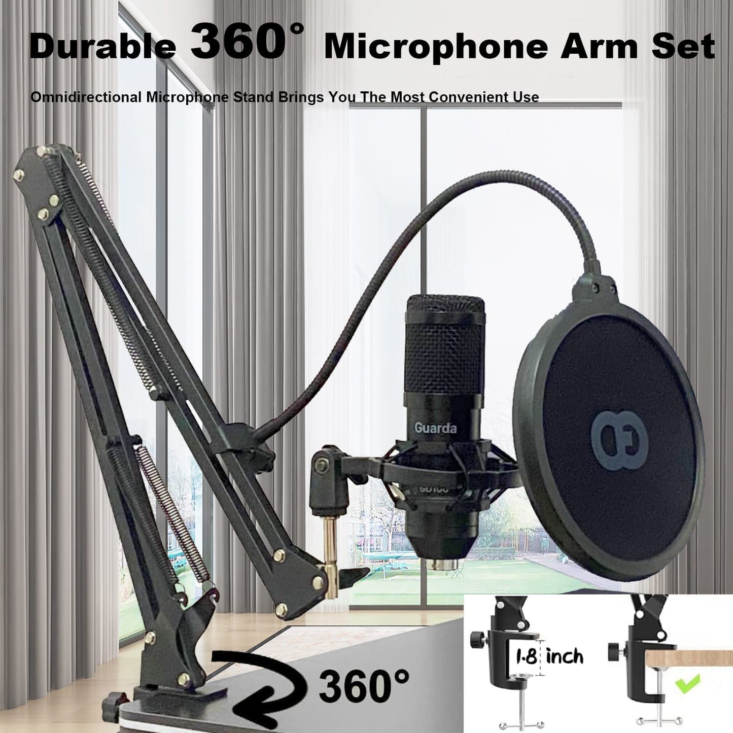 Studio Condenser USB Microphone Computer PC Microphone Kit with Adjustable Scissor Arm Stand Shock Mount