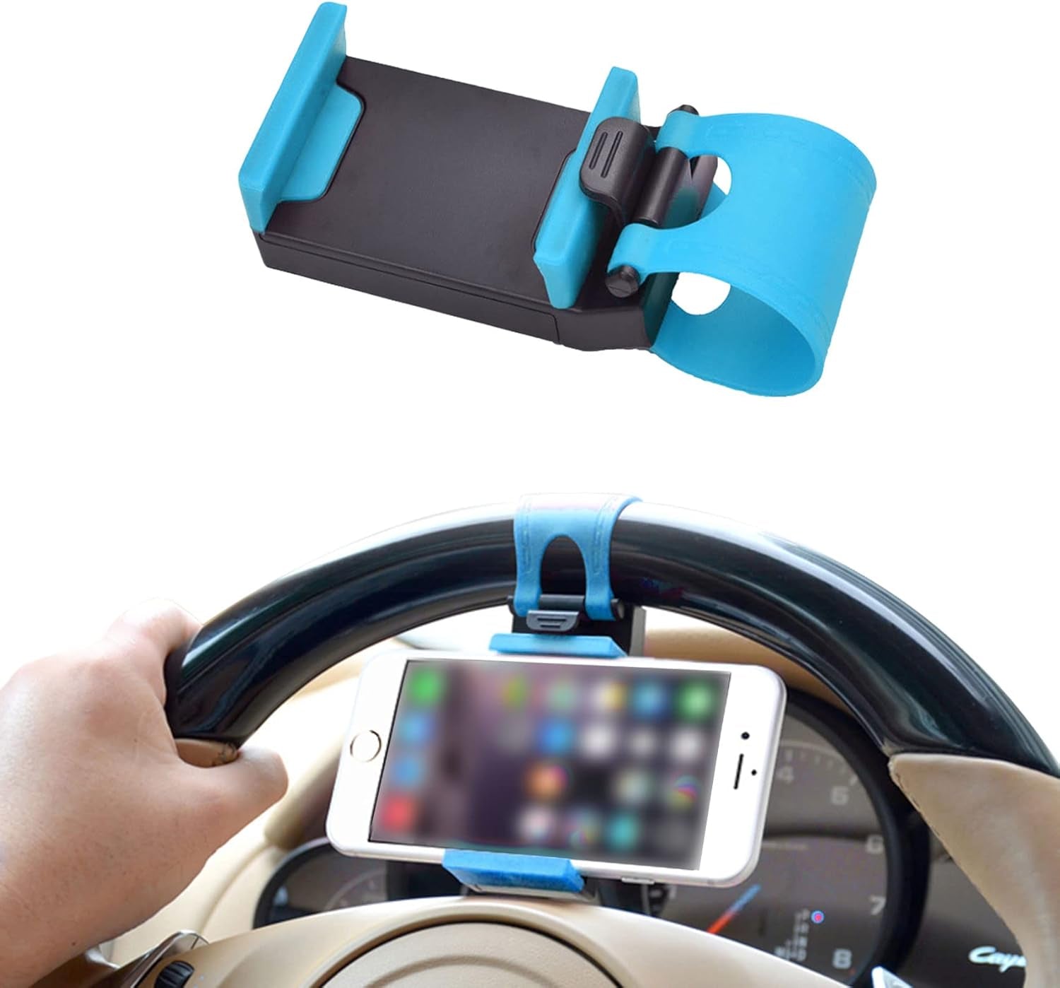 HAOBO Car Steering Wheel Phone Mount, Blue, Portable Electronic Device Mount, Compatible with Iphone and Samsung