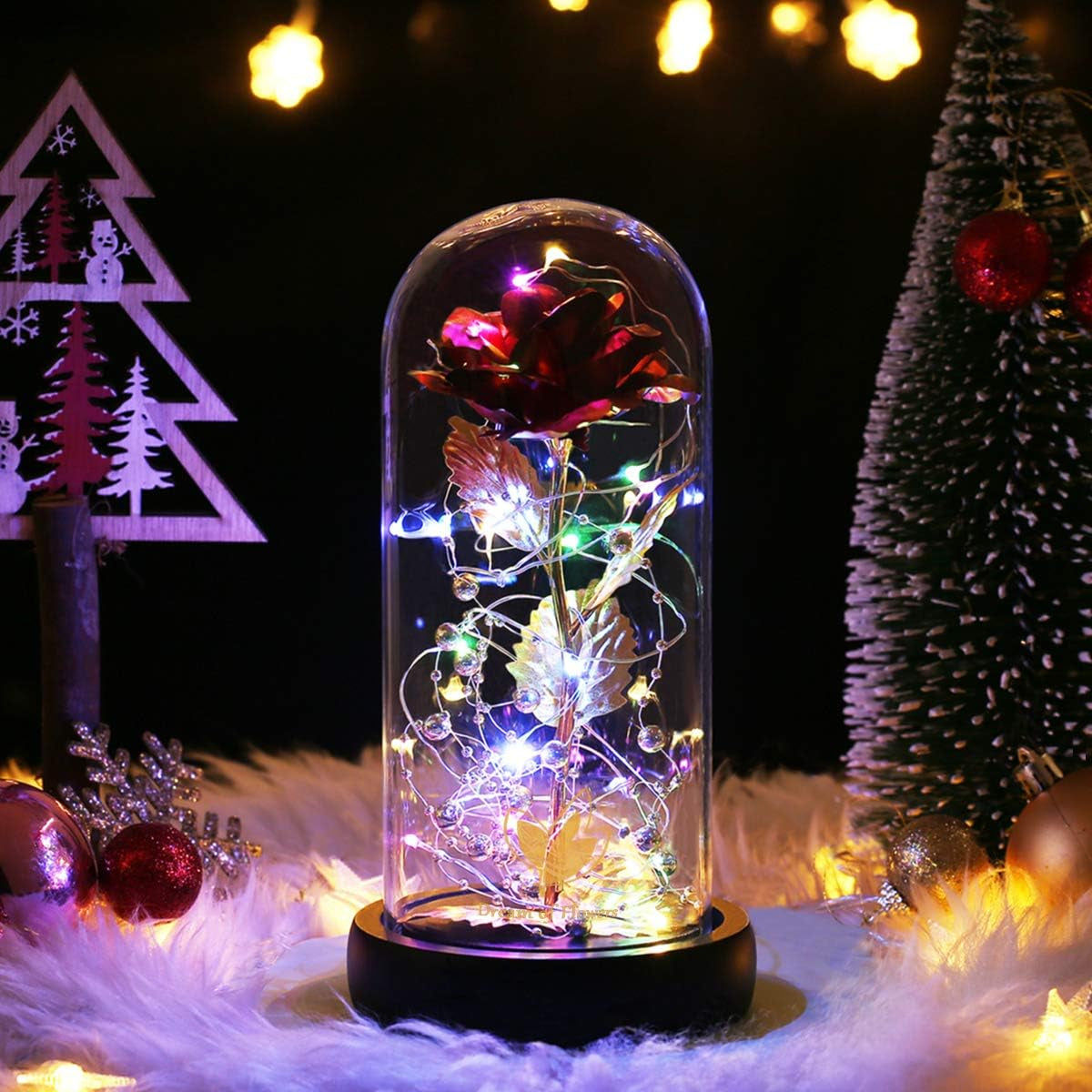 Valentines Day Gifts, Eternal Rose in Glass Dome, Colorful LED Lights