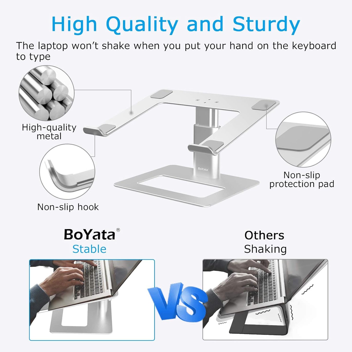 Boyata Laptop Stand, Ergonomic Aluminum Height Adjustable Computer Stand Laptop Riser Holder for Desk, Compatible with Macbook Pro/Air, Dell, Lenovo, HP, Samsung, More Laptops 11-17"