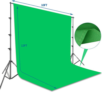 EMART Photo Video Studio 8.5 X 10Ft Green Screen Backdrop Stand Kit, Photography Background Support System with 10 X12Ft 100% Cotton Muslin Chromakey Curtain