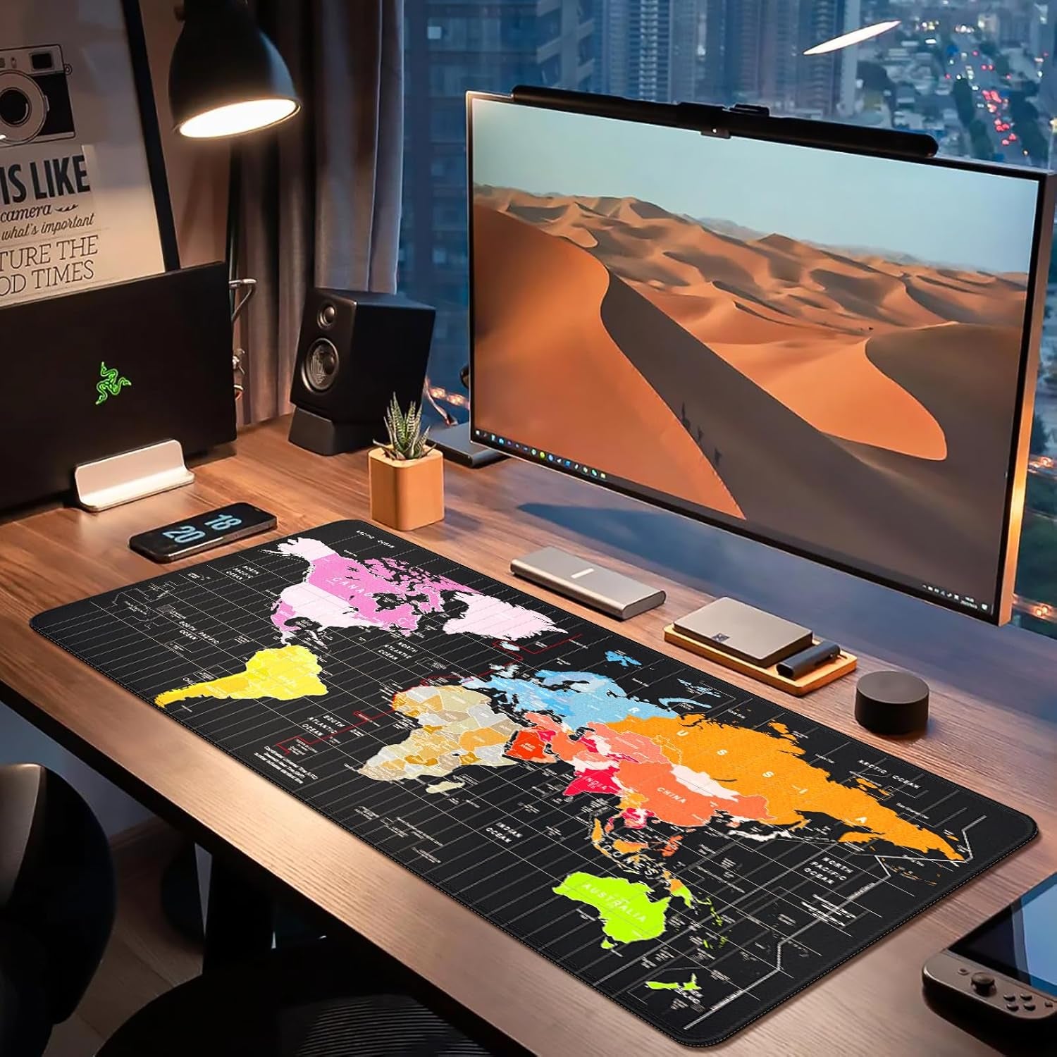 XXL Gaming Mouse Pad 35.40"X15.7"X0.12",Extended Desk Big Mat,World Map Pad with Non-Slip Base, Waterproof and Foldable Pad