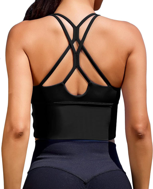 XUNYU Women Sports Bras Longline Fitness Crop Tops Tank Gym Camisole Strappy Criss Cross Yoga Workout Running Shirts