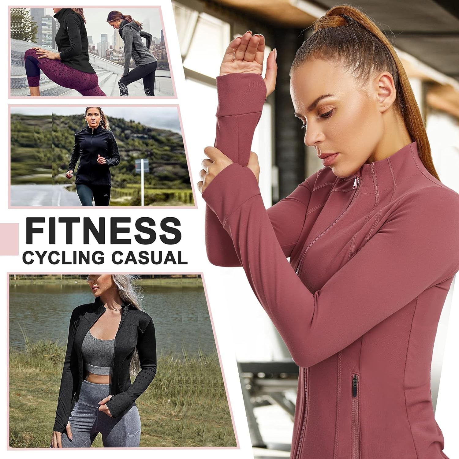 Traininggirl Women'S Sports Jacket Full Zip Workout Running Jacket Slim Fit Long Sleeve Yoga Track Jacket with Thumb Holes