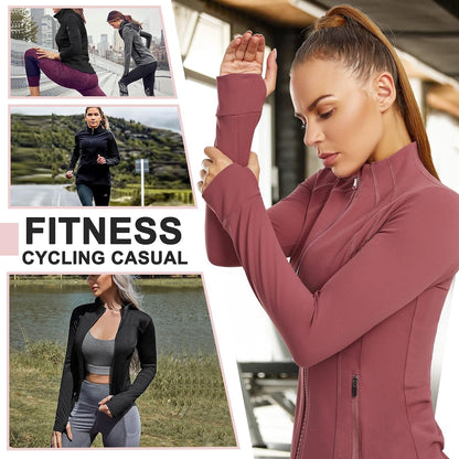 Traininggirl Women'S Sports Jacket Full Zip Workout Running Jacket Slim Fit Long Sleeve Yoga Track Jacket with Thumb Holes