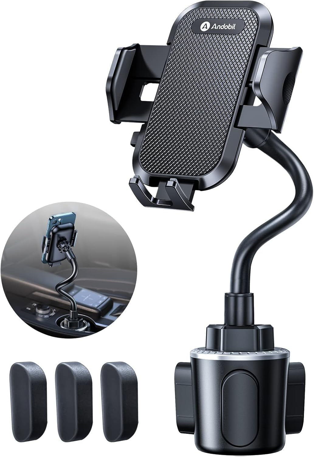 Andobil Upgraded Cup Phone Holder, Military-Grade Cup Holder Mount with Adjustable Solid Long Gooseneck & Quick Swivel Cup Phone Holder 