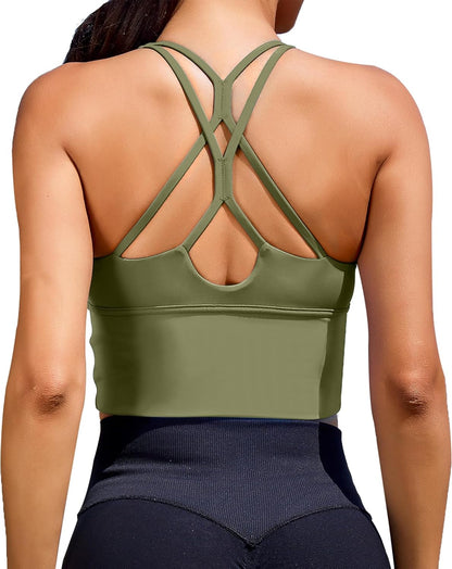 XUNYU Women's Strappy Longline Sports Bra - Stylish Fitness Crop Top for Yoga and Gym Workouts