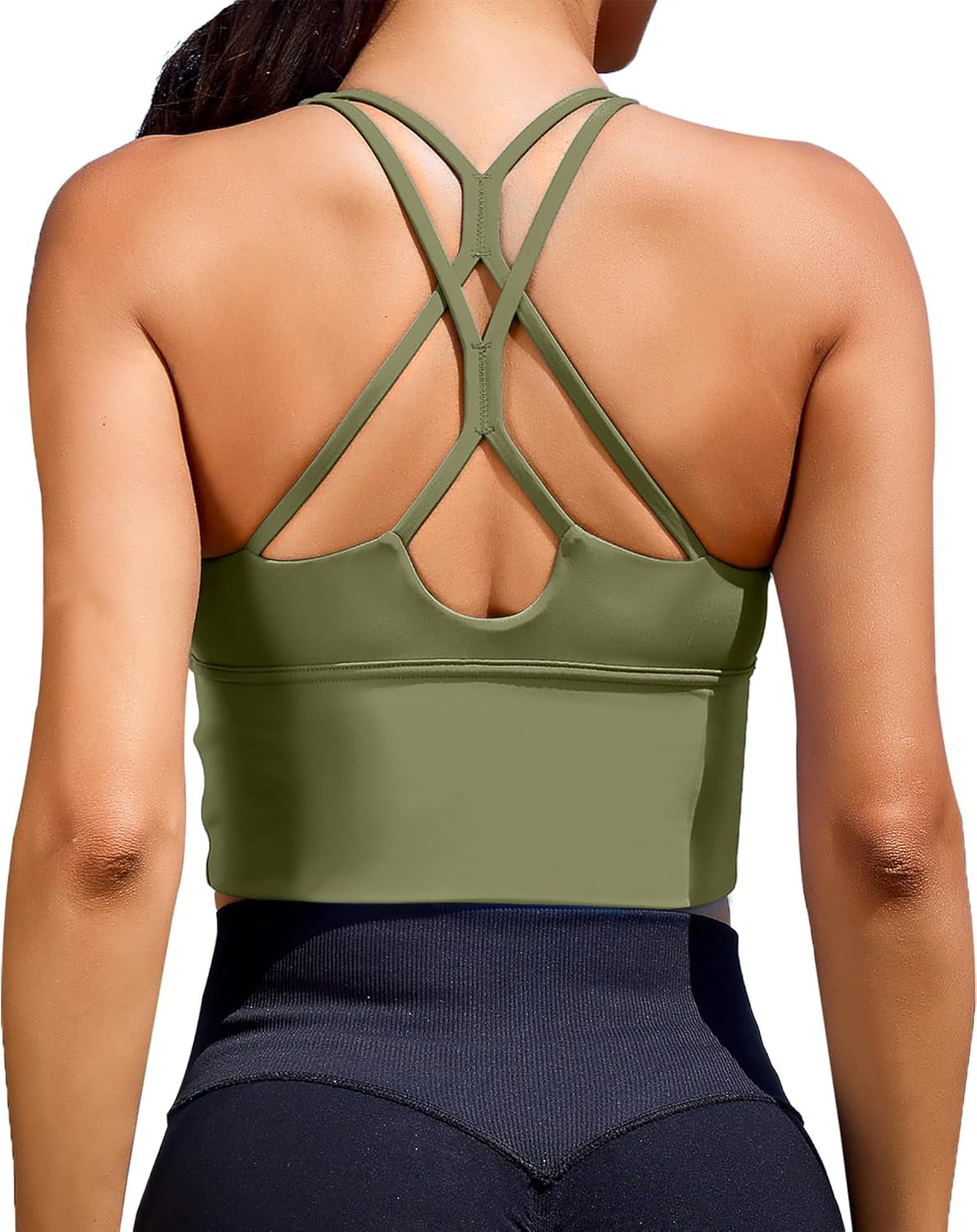 XUNYU Women's Longline Sports Bra - Strappy Criss Cross Yoga & Fitness Crop Top for Gym & Running