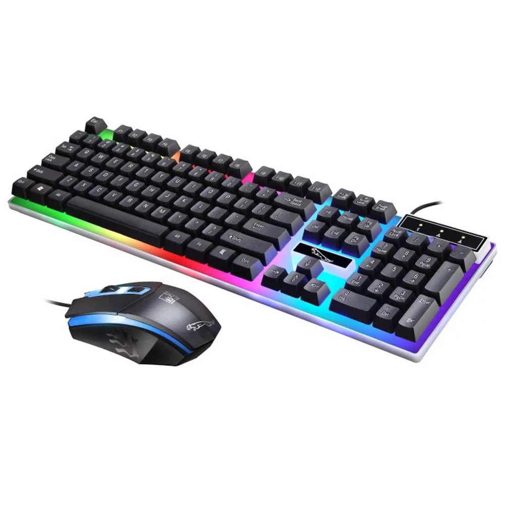 Gaming Keyboard and Mouse Combo, LED Rainbow Backlit Keyboard with 104 Key Computer PC Gaming Keyboard for Pc/Laptop (Black)