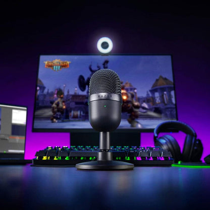 Razer Seiren Mini USB Condenser Microphone: for Streaming and Gaming on PC - Professional Recording Quality - Precise Supercardioid Pickup Pattern - Tilting Stand - Shock Resistant - Classic Black