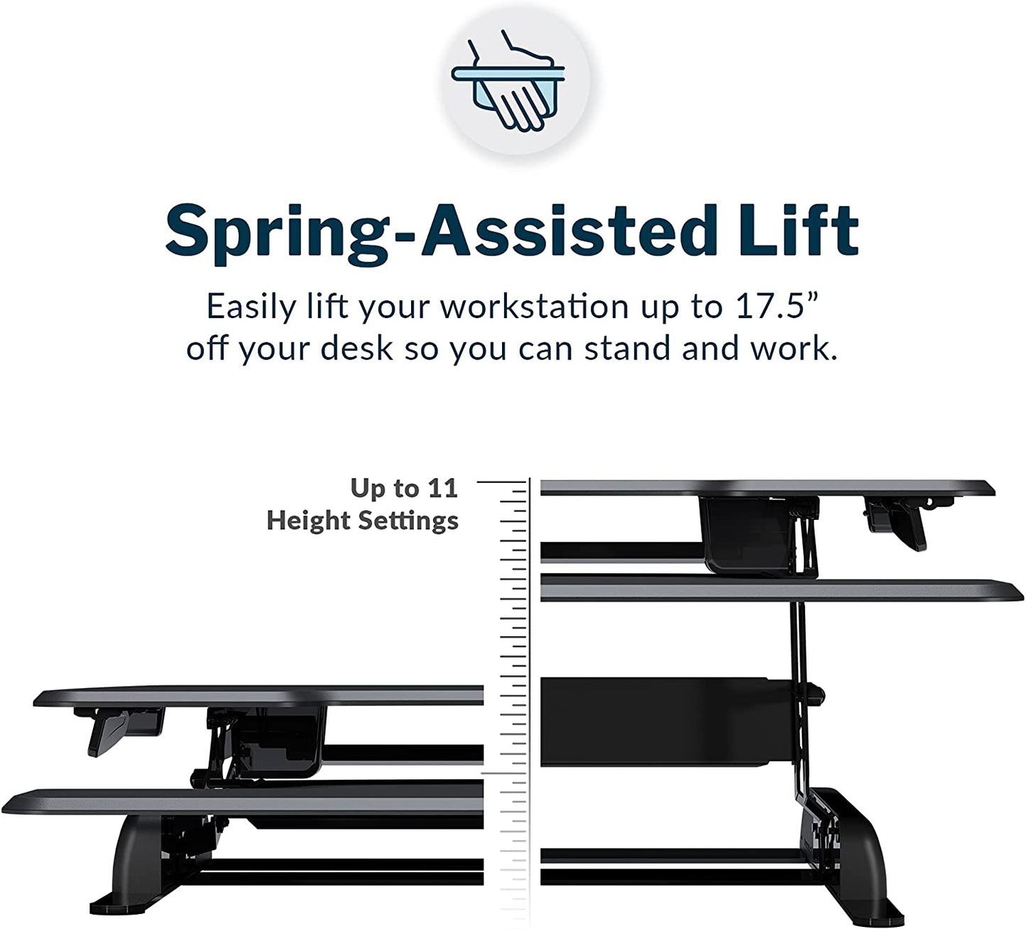 Vari -Two-Tier Standing Desk Converter for Monitor & Accessories - Height Adjustable Sit Stand Desk - Fully Assembled Monitor Riser for Home Office - 36" Wide, Black