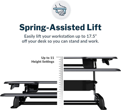 Vari -Two-Tier Standing Desk Converter for Monitor & Accessories - Height Adjustable Sit Stand Desk - Fully Assembled Monitor Riser for Home Office - 36" Wide, Black