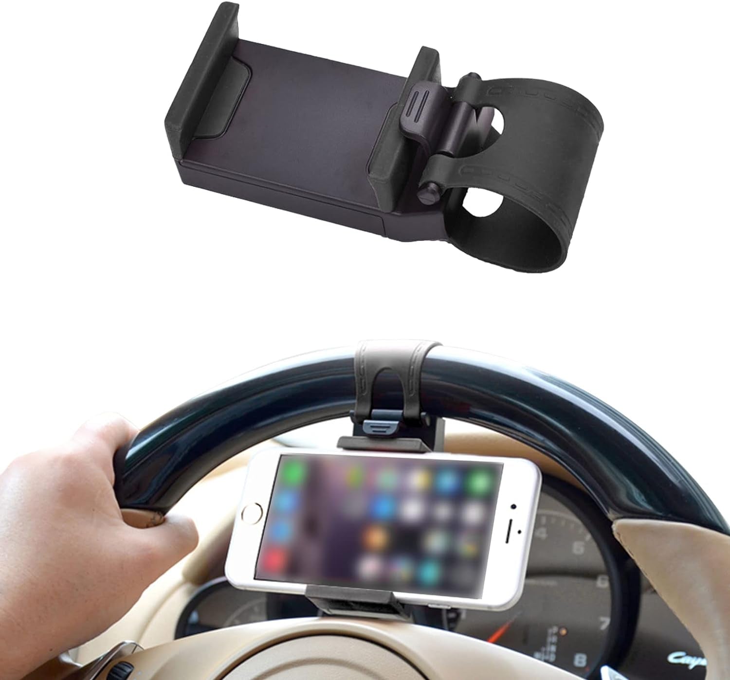 HAOBO Adjustable Car Steering Wheel Phone Mount - Ultimate Hands-Free Accessory for iPhone and Samsung Drivers