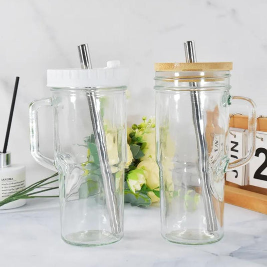 Bigmouth 24Oz Glass Cups with Bamboo Lids & Straw Travel Tumbler Set - 2 Mason Jars, 2 Matching Bamboo Lids, Straw Brush, Versatile Aesthetic Drinkware Glass Tumbler Cecily Bauchmann Drinkware European Water Homelander Water