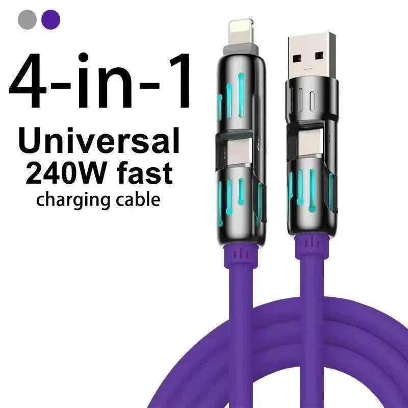 4-In-1 USB C Cable, Multi-Functional 240W Fast Charge Data Cable, Phone Accessories Suitable for Iphone 15 14 Phone Ipad Pro, Cellphone Charging Accessories