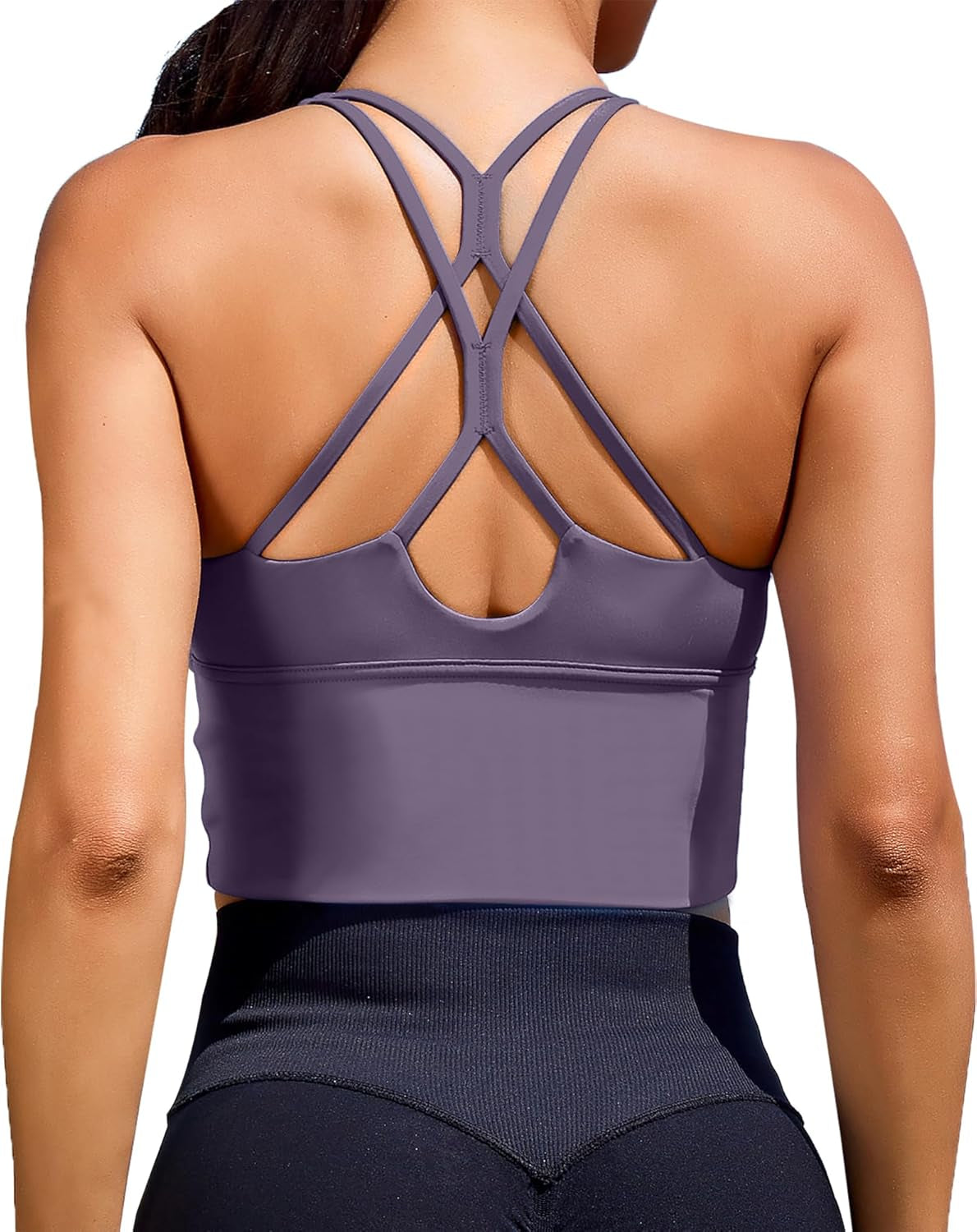 XUNYU Women's Longline Sports Bra - Stylish Criss Cross Yoga & Workout Tank Top