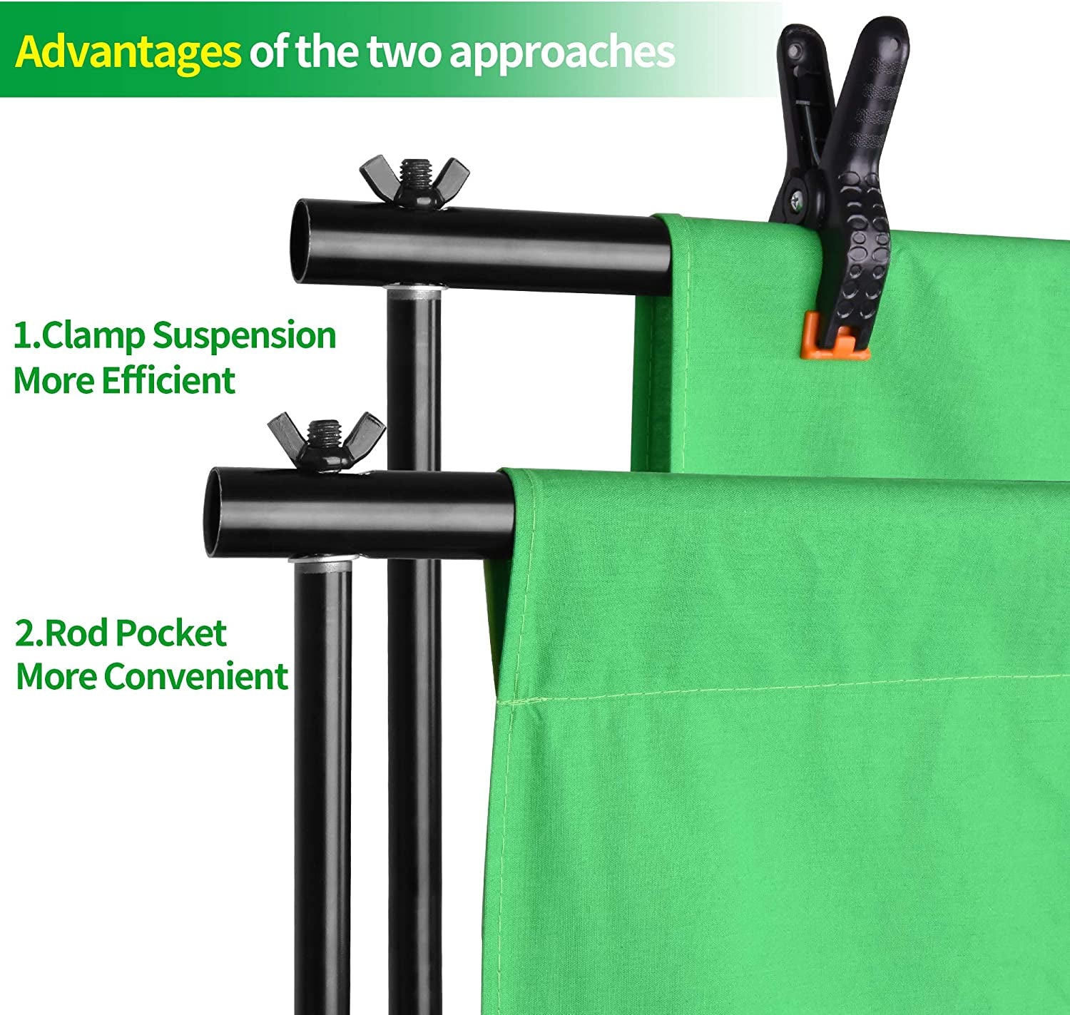 EMART Photo Video Studio 8.5 X 10Ft Green Screen Backdrop Stand Kit, Photography Background Support System with 10 X12Ft 100% Cotton Muslin Chromakey Curtain