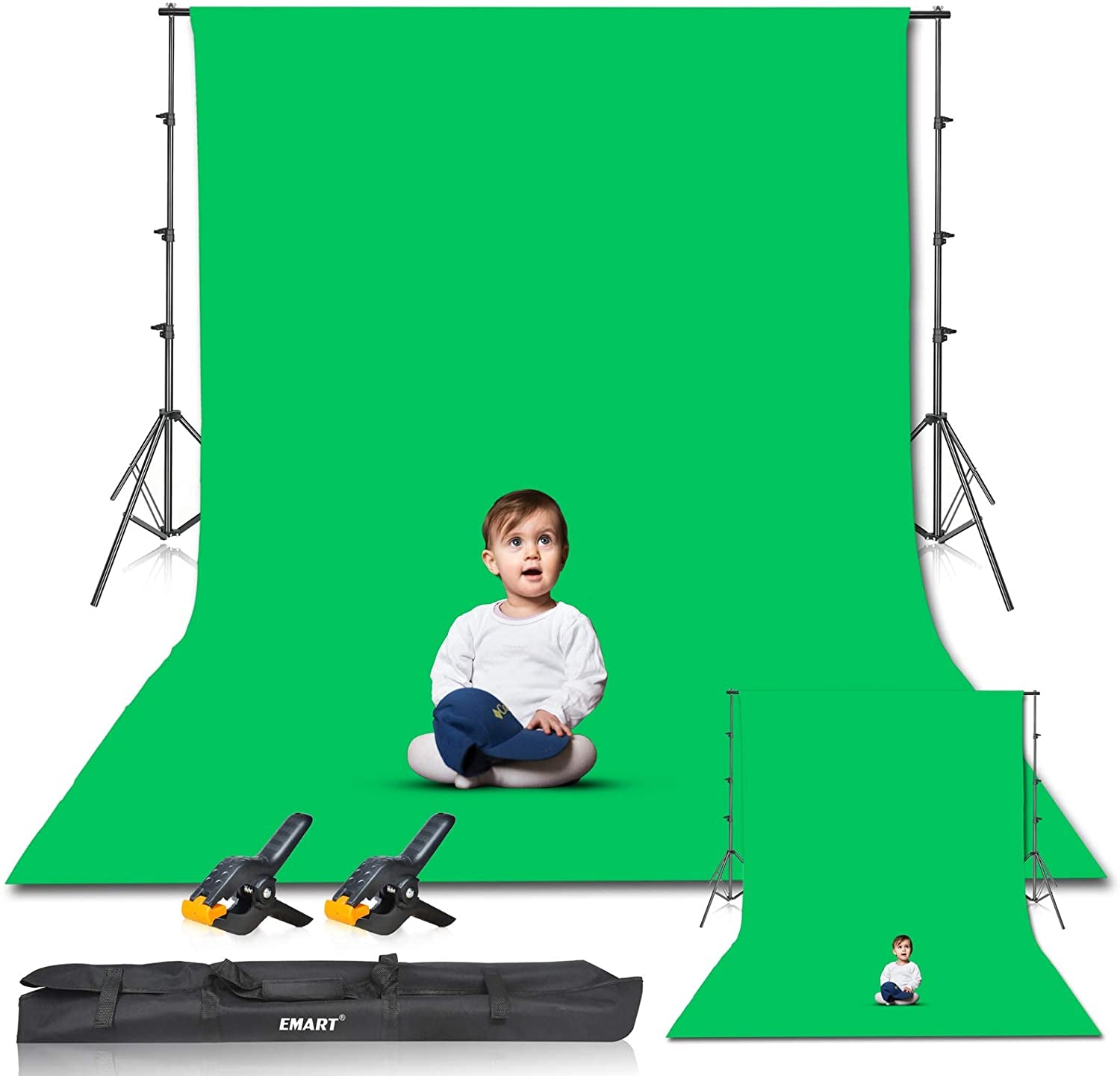 EMART Photo Video Studio 8.5 X 10Ft Green Screen Backdrop Stand Kit, Photography Background Support System with 10 X12Ft 100% Cotton Muslin Chromakey Curtain