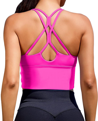 XUNYU Women's Longline Sports Bra - Stylish Strappy Criss Cross Fitness Crop Top for Yoga and Gym Workouts