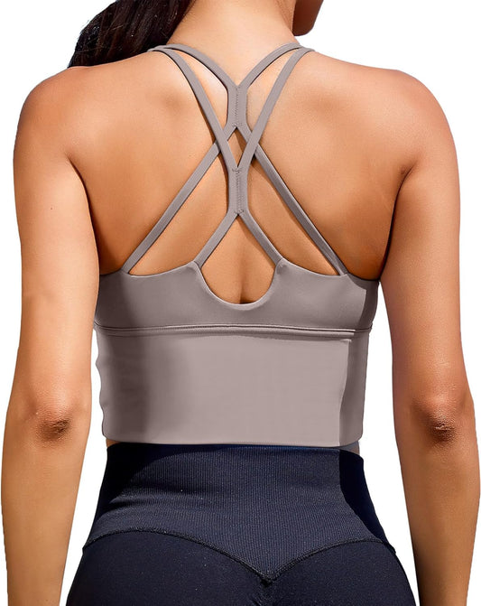 XUNYU Longline Sports Bra for Women - Stylish Criss Cross Yoga and Fitness Crop Top Tank