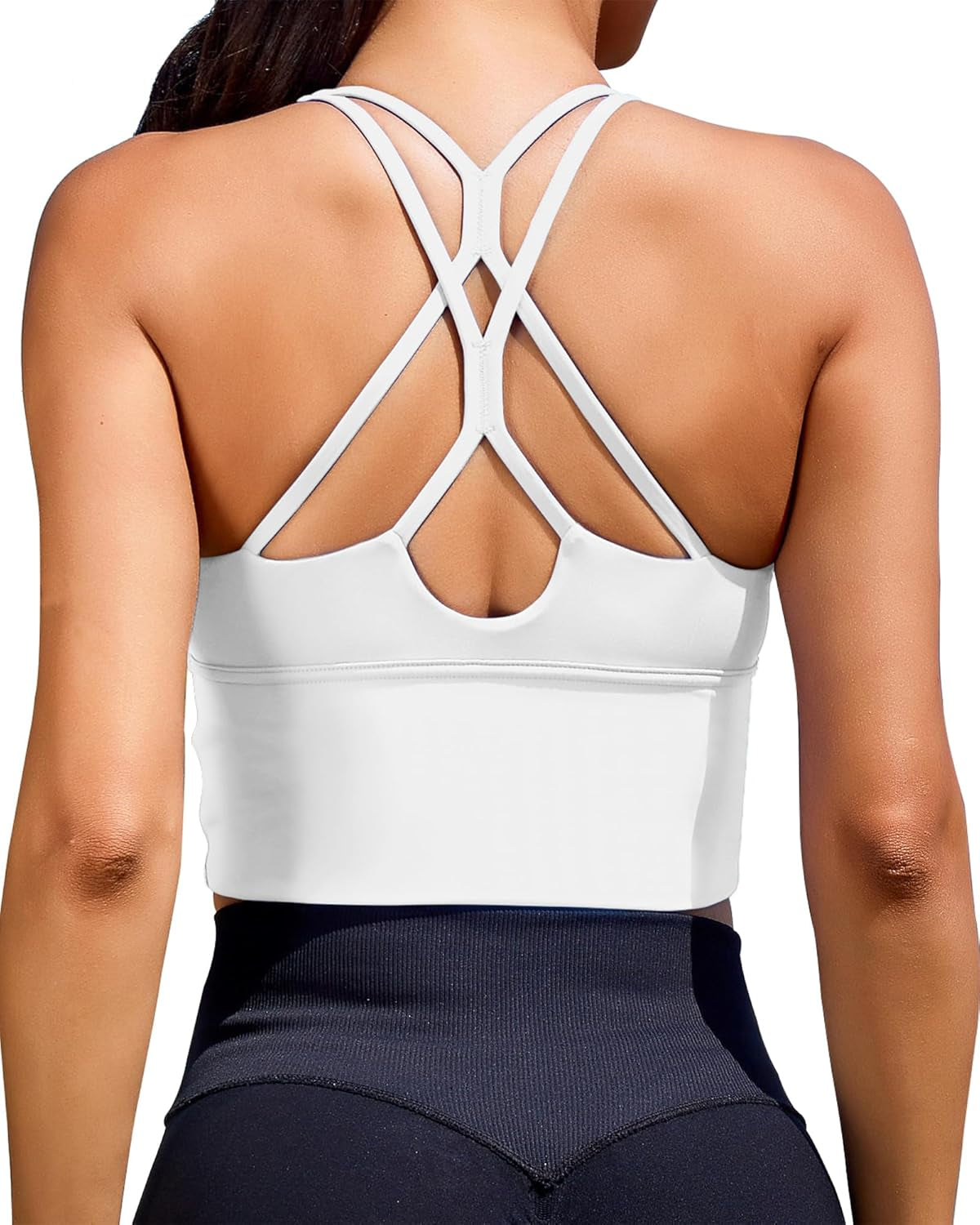 XUNYU Women's Strappy Criss-Cross Longline Sports Bra - Perfect for Yoga, Running & Gym Workouts!