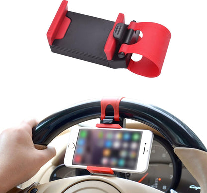 HAOBO Car Steering Wheel Phone Mount, Red, Portable Electronic Device Mount, Compatible with Iphone and Samsung