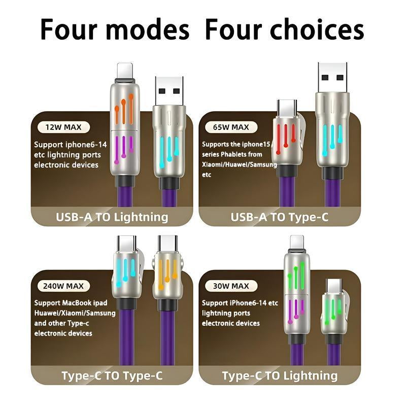 4-In-1 USB C Cable, Multi-Functional 240W Fast Charge Data Cable, Phone Accessories Suitable for Iphone 15 14 Phone Ipad Pro, Cellphone Charging Accessories