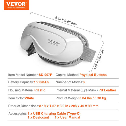 VEVOR Bluetooth Heated Eye Massager with 5 Modes - Foldable Eye Care Device for Ultimate Relaxation