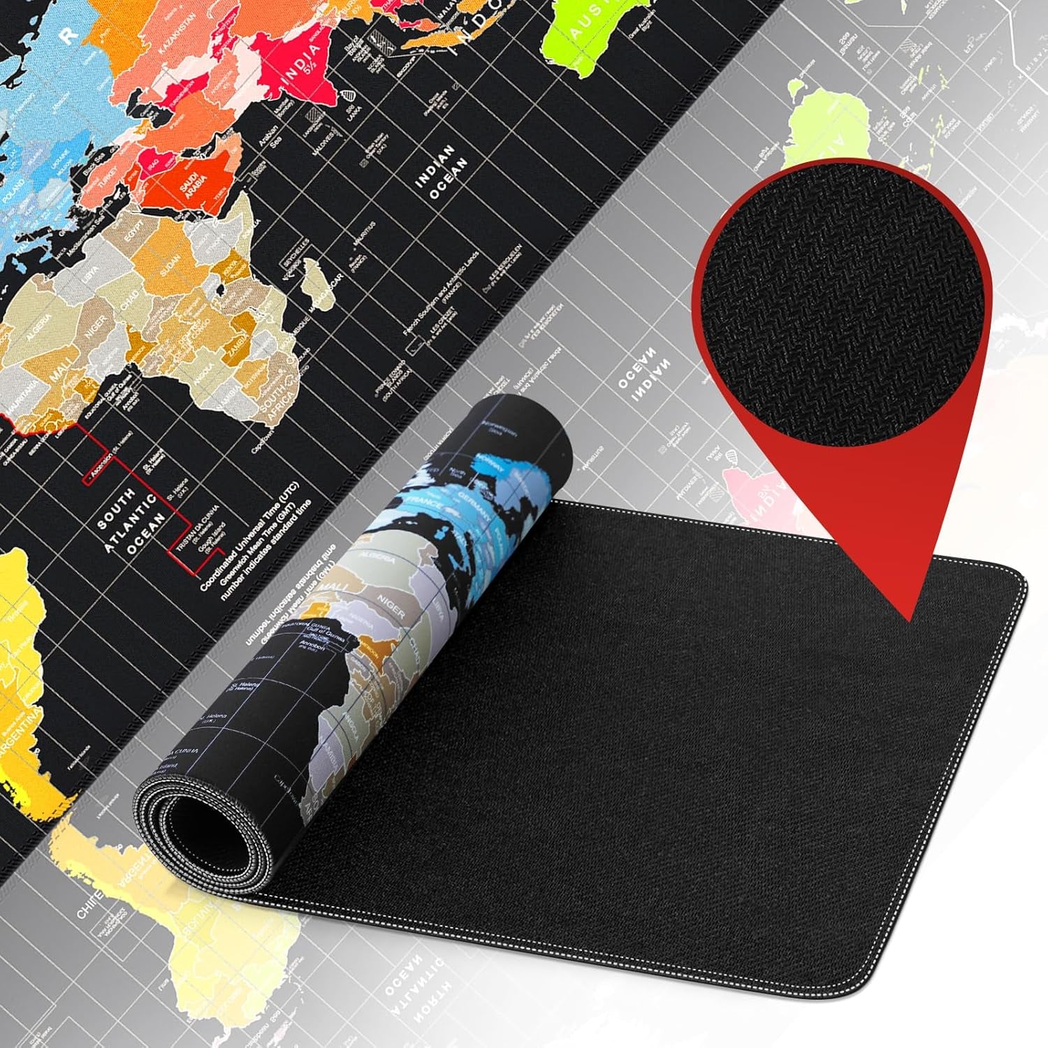 XXL Gaming Mouse Pad 35.40"X15.7"X0.12",Extended Desk Big Mat,World Map Pad with Non-Slip Base, Waterproof and Foldable Pad