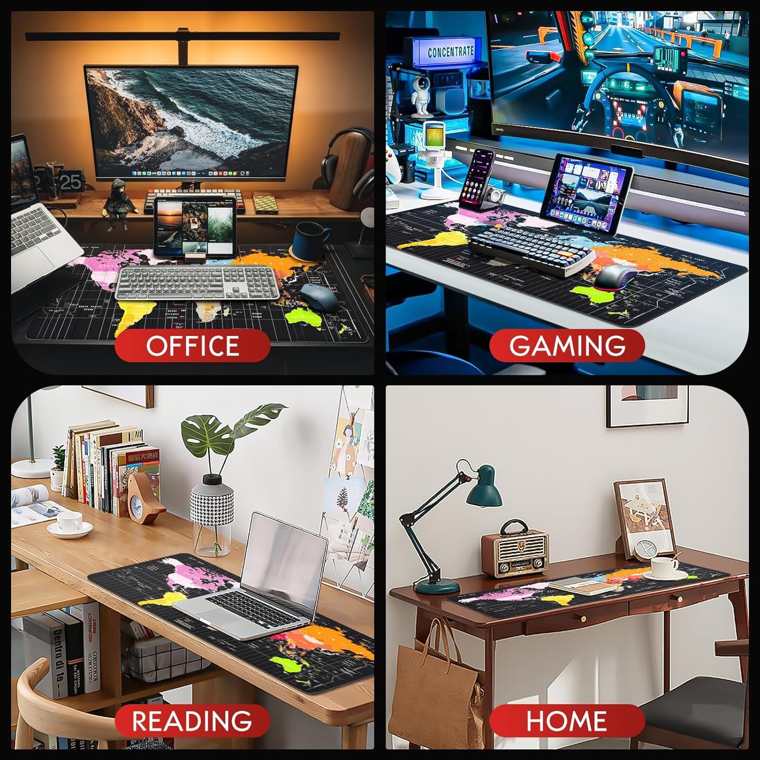 XXL Gaming Mouse Pad 35.40"X15.7"X0.12",Extended Desk Big Mat,World Map Pad with Non-Slip Base, Waterproof and Foldable Pad